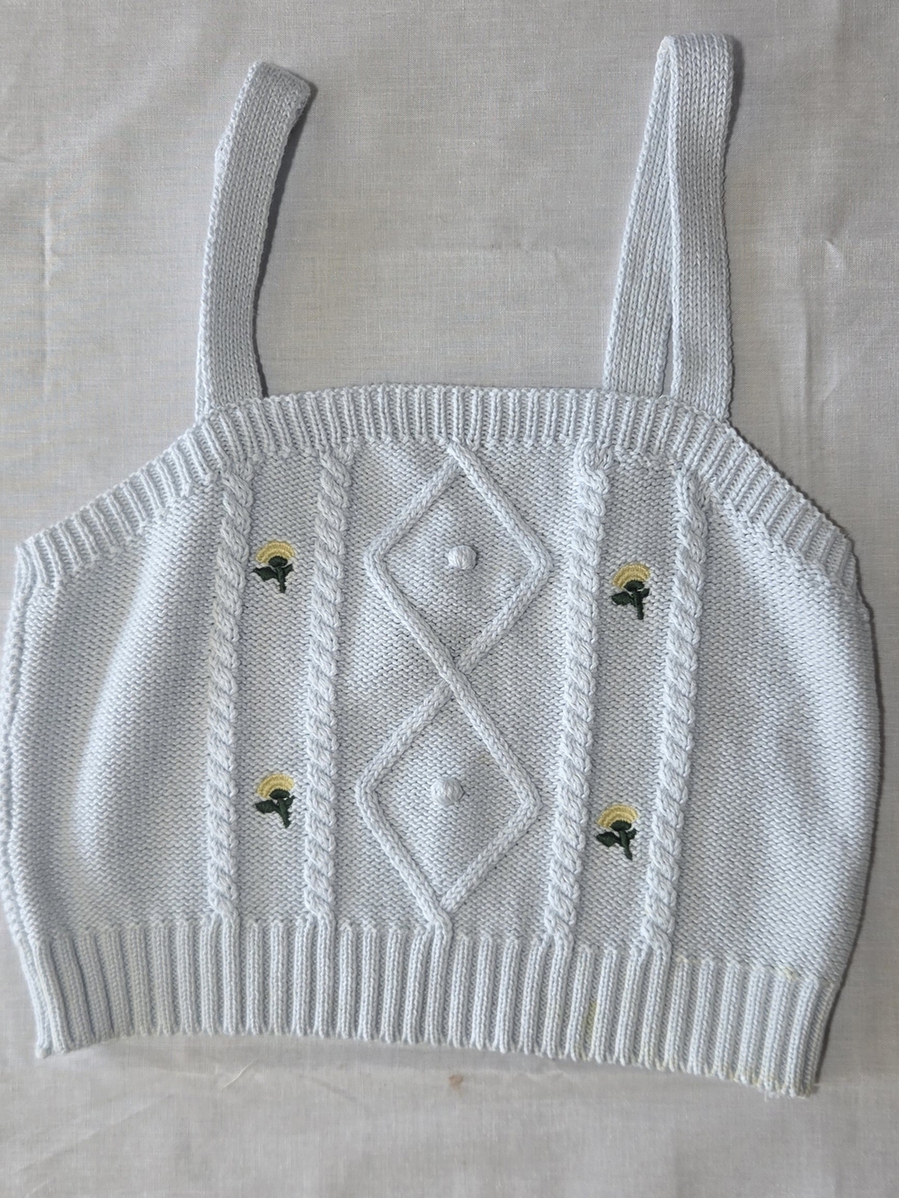 Wild fable Winter Silver Pale Blue Knit Flower Embroidered Crop Tank Cottagecore